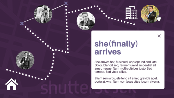 A slide designed by an instructional designer with the words she (finally) arrives